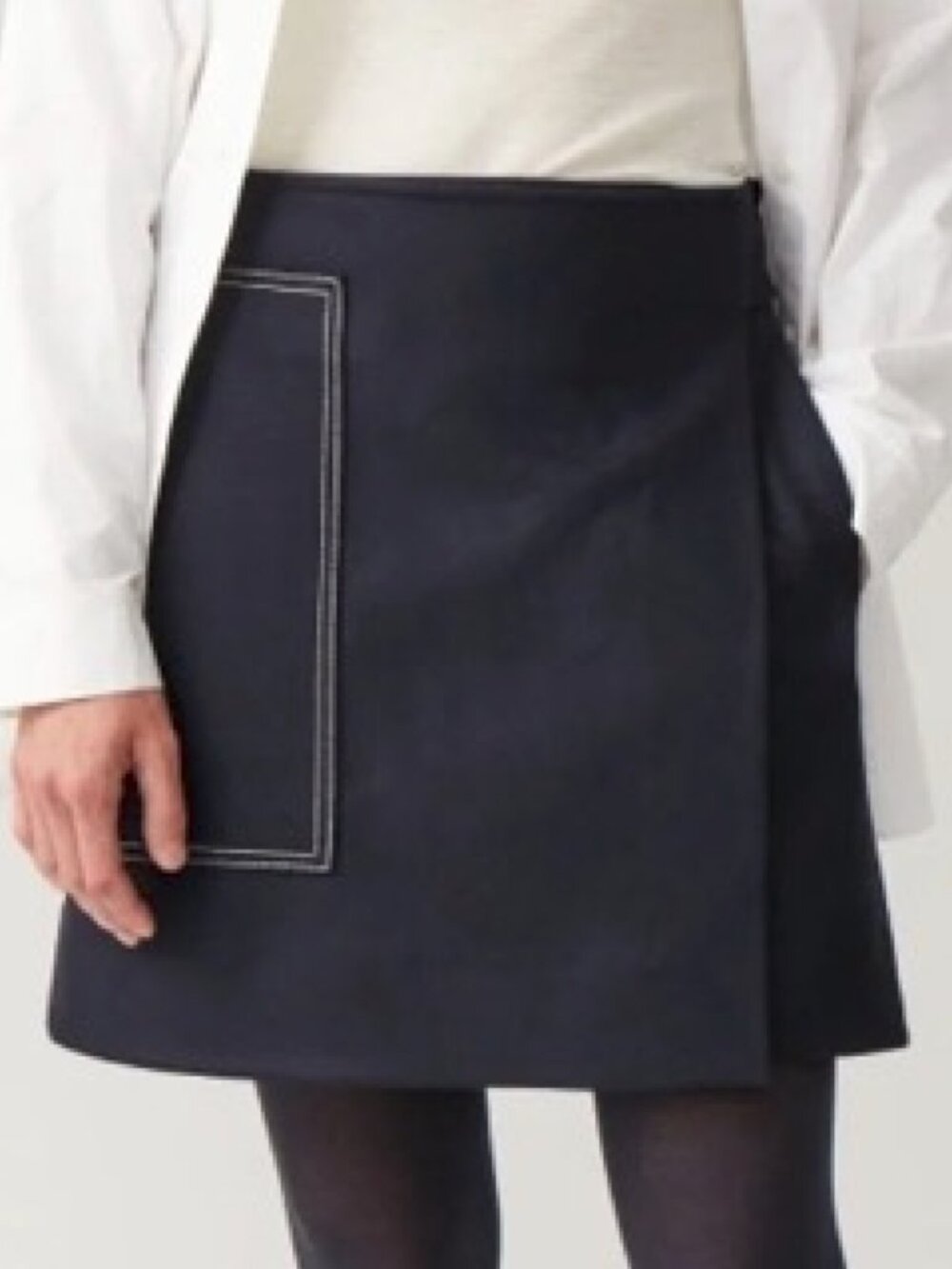COS Navy Wool Cashmere A-Line Wrap Mini Skirt Size 0